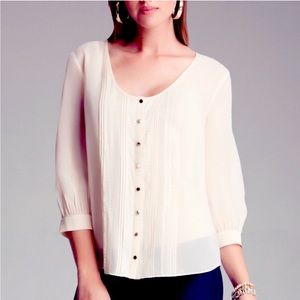 Bebe Silk Pintuck and Lace shirt - beautiful silk shirt with gold buttons.